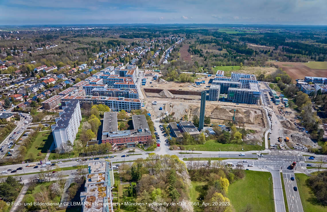 21.04.2023 - Luftbilder von der Baustelle Alexisquartier und Pandion Verde in Neuperlach